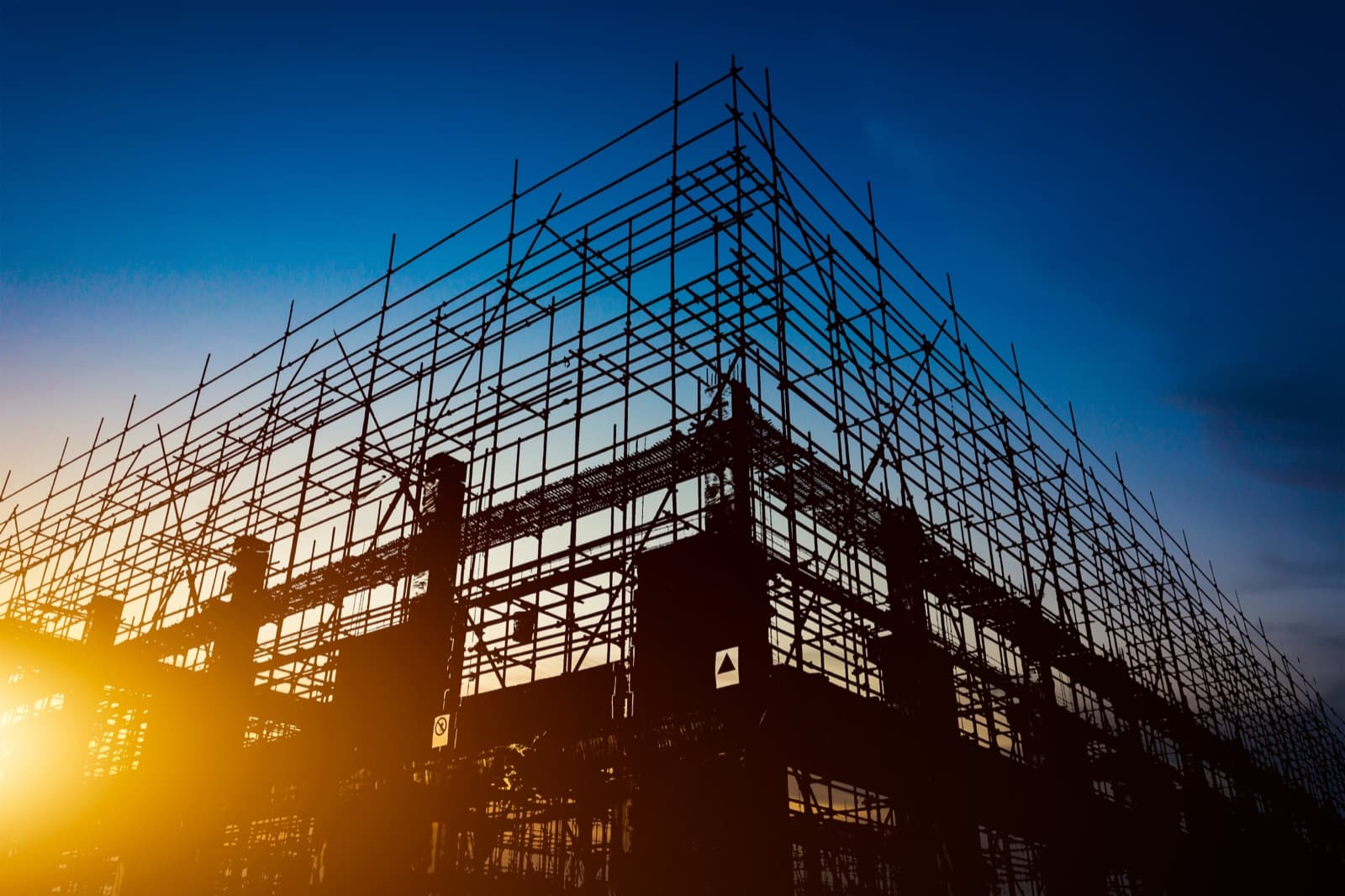 Steel structure of a commercial building under construction
